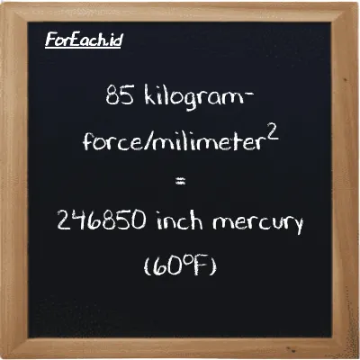 85 kilogram-force/milimeter<sup>2</sup> is equivalent to 246850 inch mercury (60<sup>o</sup>F) (85 kgf/mm<sup>2</sup> is equivalent to 246850 inHg)